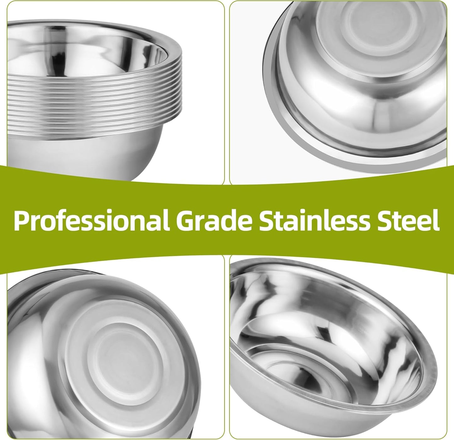 12 Pack 11 x 3 Inch Stainless Steel Mixing Bowls for Bulk Food Prep with Nesting Design for Hotel Restaurant and Home Kitchen Cooking in Silver