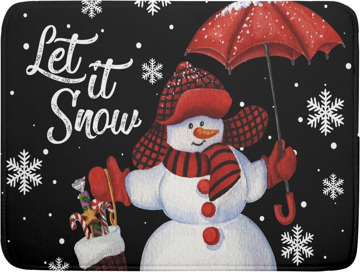 Black Snowman Dish Drying Mats for Kitchen Counter, Winter Snowflake Dish Mat Absorbent Reversible Microfiber Dish Drying Pad Christmas Kitchen Drying Mat Dish Drainer Rack Mats for Bar 18”x24”