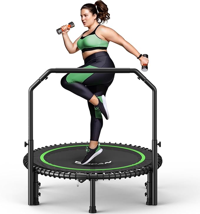 BCAN 40"/48" Rebounder Trampoline for Adult, 450/550LBS Fitness Trampoline with Bungees, Adjustable Handle, Stable & Quiet, Indoor Outdoor, Whole-Body Workout & Relaxation at Home for Women/Men