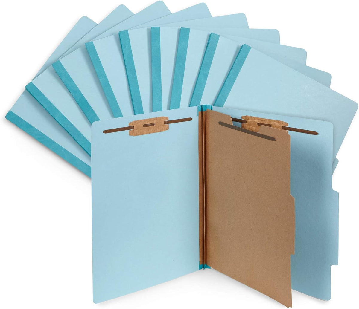 10 Blue Classification Folders - 1 Divider - 2 Inch Tyvek Expansions - Durable 2 Prongs, for Medical Files, Law Client Files, Pressboard Classification Folders 1 Dividers Letter Size, Blue, 10 Pack