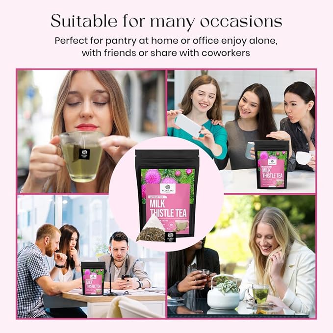 BlendArt Teas - Milk Thistle Seeds Herbal Tea - 100 Count - Pyramid Tea Bag | For Liver Detox support | Reduce inflammation | Refreshing Peppermint with lemon flavour - Caffeine Free | Ziplock Pouch