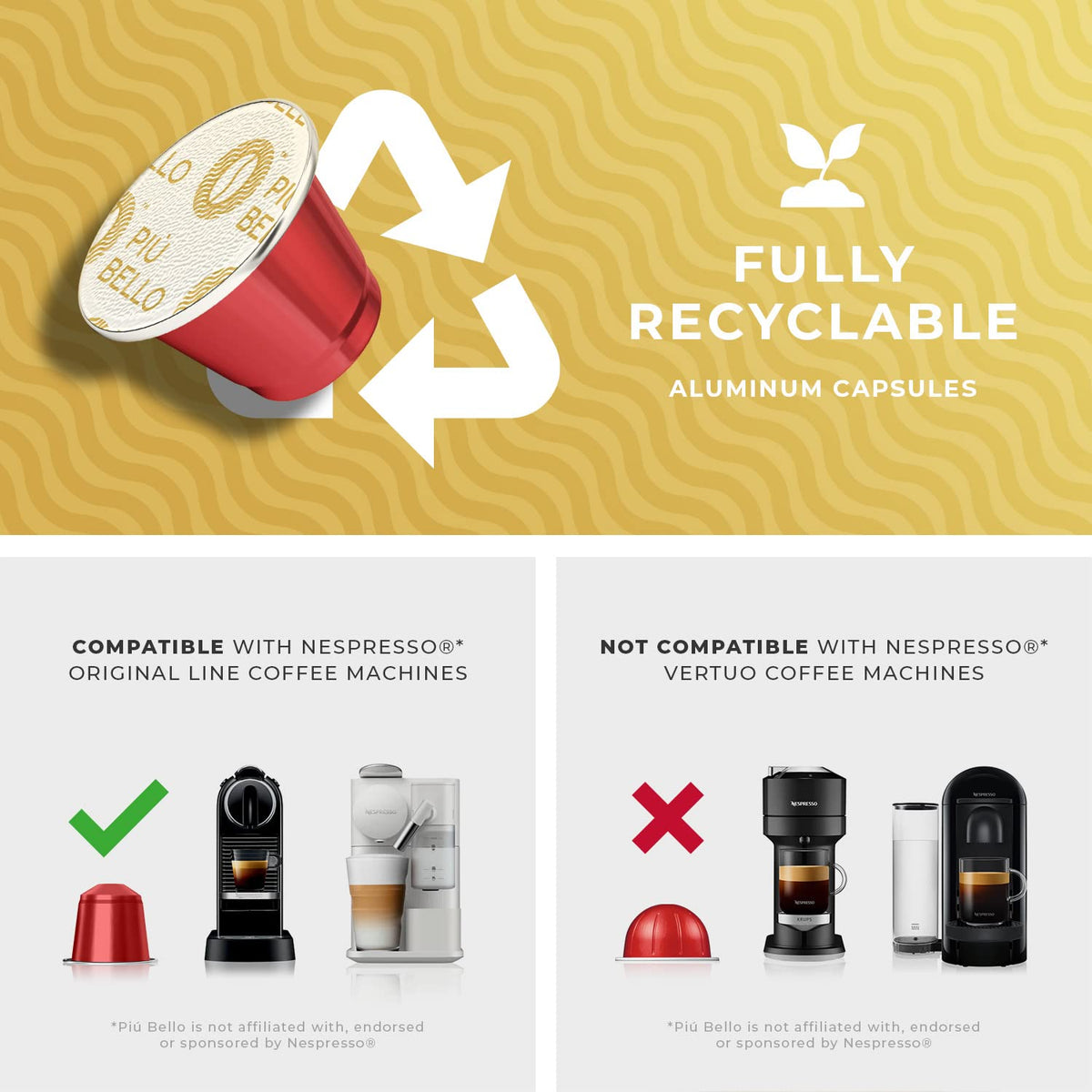Piu Bello Bogota Espresso Coffee Pods for Nespresso Original Machines – Compatible Capsules Pack – Rich & Balanced Taste – Strong Italian Espresso Flavor – Kosher Certified (60 Count, Single Flavor)
