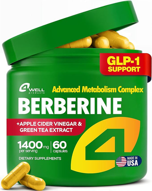 Berberine HCL Supplement - Triple Strength GLP-1 Activator with Apple Cider Vinegar & Green Tea Extract - Body Composition Support, Digestive Health, Support Heart Health, Immune System (60 Capsules)