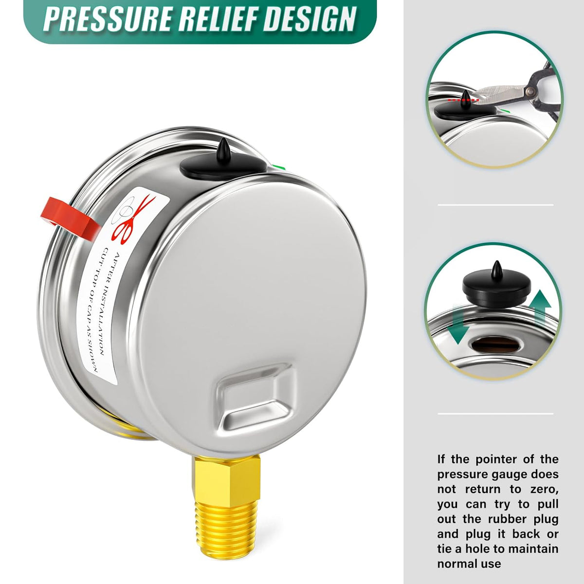 0-160psi Stainless Steel 1/4" NPT 2.5" Dial, Glycerin Liquid Filled Pressure Gauge Lower Mount Designed for Pressure Testing of Water, Oil and Air (with Range Mark Pointer)
