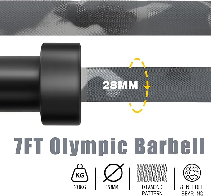 7ft Olympic Barbell for Strength Training and Olympic Weightlifting, 500 700 1000LBS Capacity Available, 2 Inch Bar for Squats, Home Gym Fitness Equipment, Bench Press, Deadlift,Powerlifting
