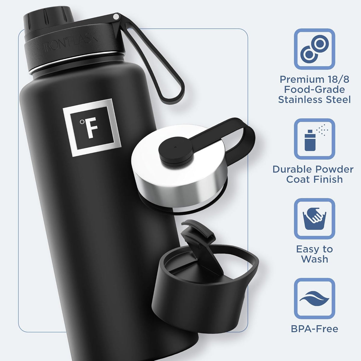 IRON °FLASK Camping & Hiking Hydration Flask with 3 Lids - Stainless Steel, Double Walled & Vacuum Insulated Water Bottle - Leak Proof & BPA Free (Bubble Gum, Spout - 32 oz)