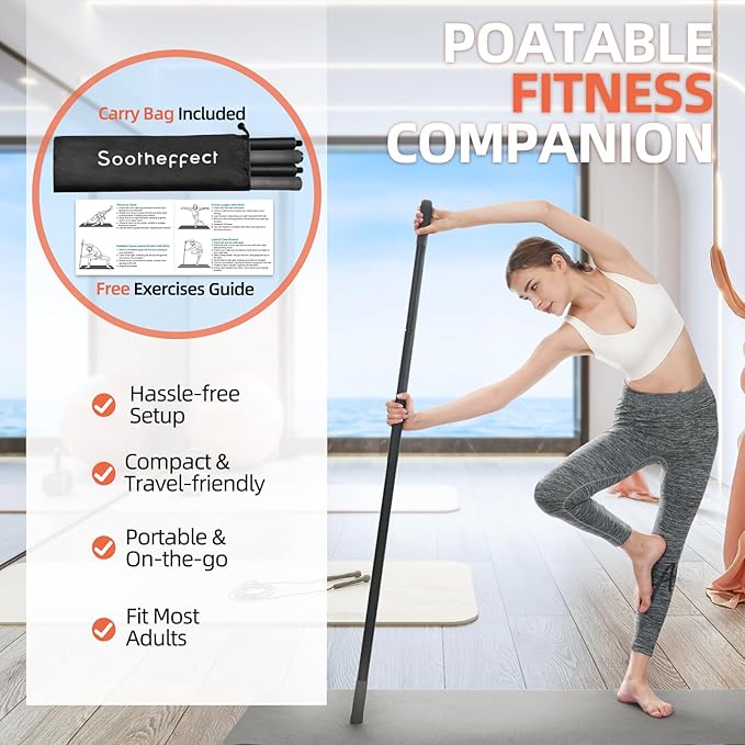 Yoga Stick 5 ft Sturdy Steel, Adjustable Stretching Stick for Mobility, Flexibility and Balance, Versatile Exercise Stick with 4 Steel Rods & Foam Handles for Fitness, Rehabilitation, and Posture