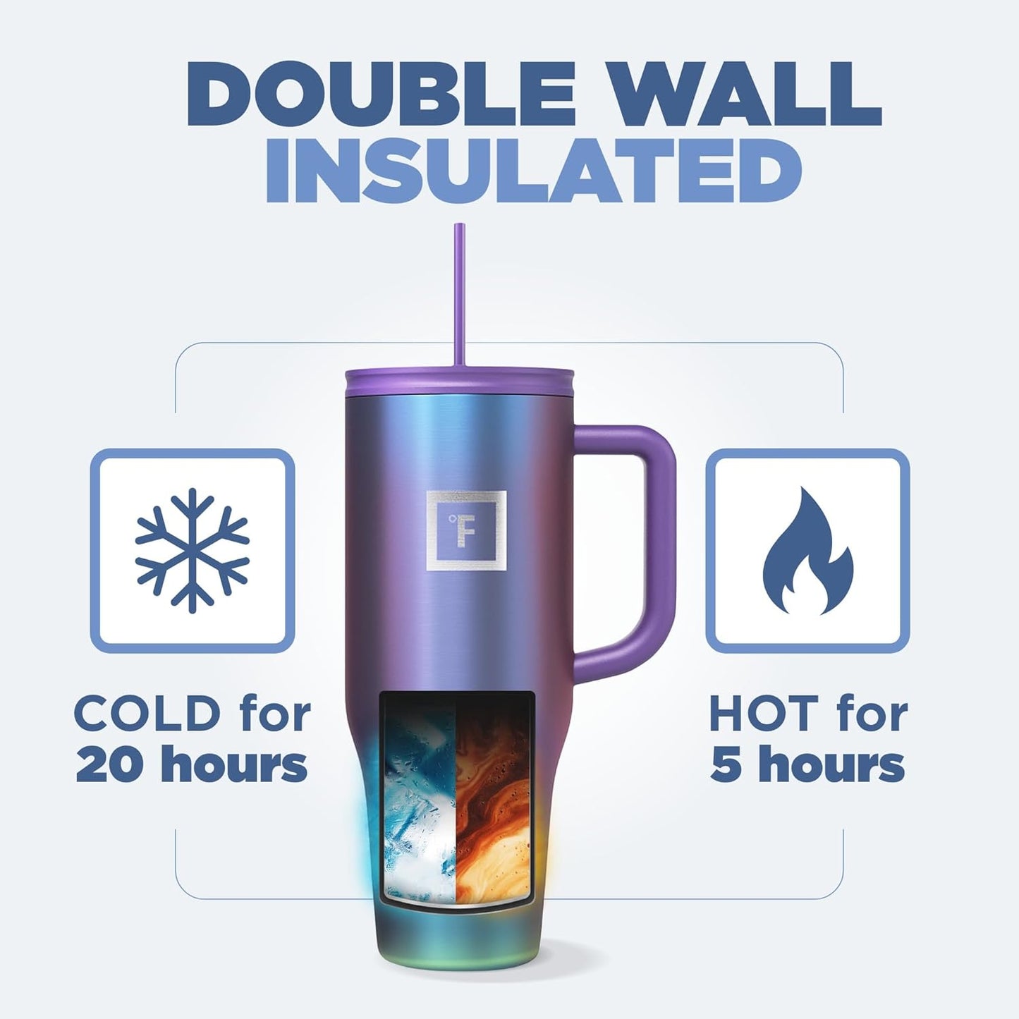 IRON °FLASK Co-Pilot Insulated Mug w/Straw & Flip Cap Lids - Cup Holder Bottle for Hot, Cold Drink - Leak-Proof- Water, Coffee Portable Travel Tumbler - Fire Red, 40 Oz