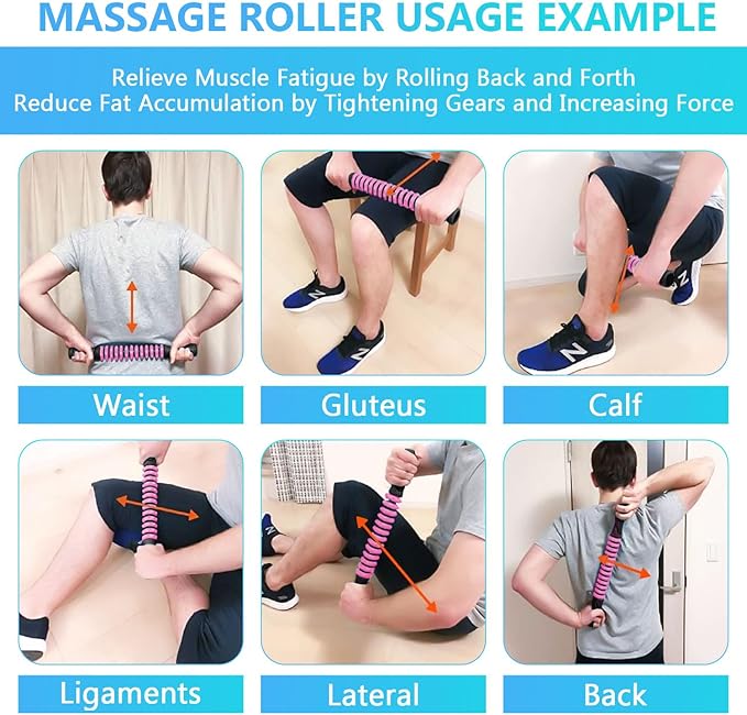 Muscle Roller Stick, Yoga Massage Roller Bar Fitness Beauty Tool for Athletes Relief Leg Back Pain (Pink)
