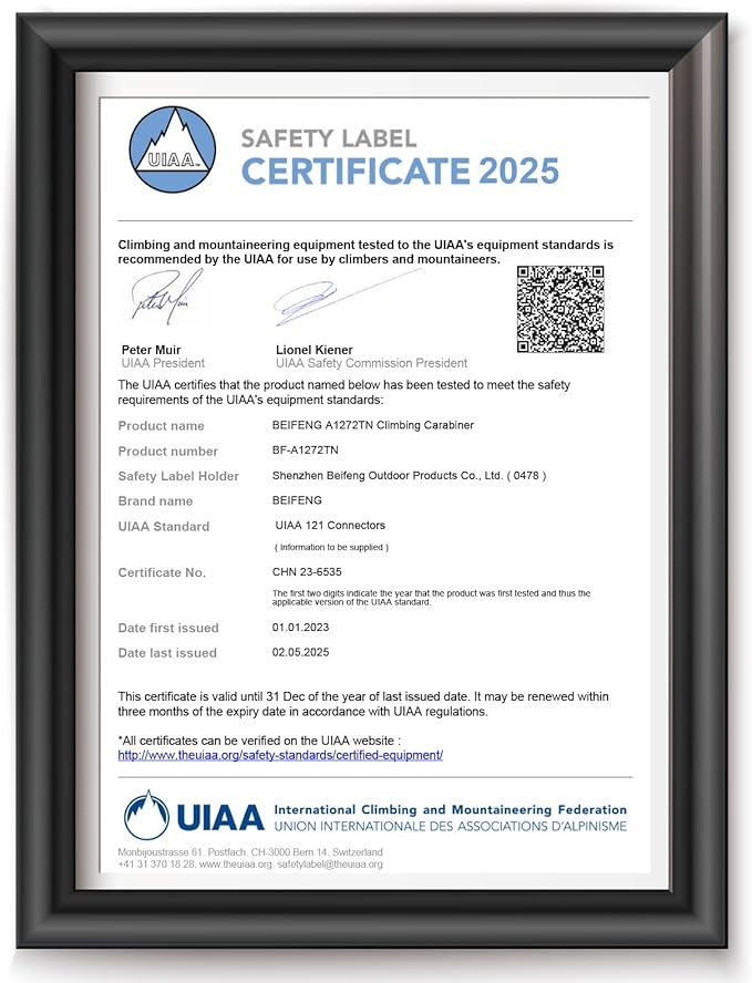 BEIFENG 25KN Auto Locking Carabiner - UIAA Certified Heavy Duty Climbing Carabiners for Rock Climbing, Camping, Rappelling, Hunting, Rescue Equipment - Professional Carabiner Clips (Black)