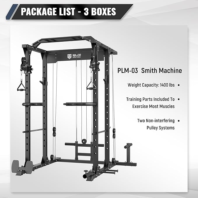MAJOR FITNESS PLM03 Power Rack - 1400LBS Home Gym with Cable Crossover, Pull-Up Bar & Landmine, Strength Training Equipment