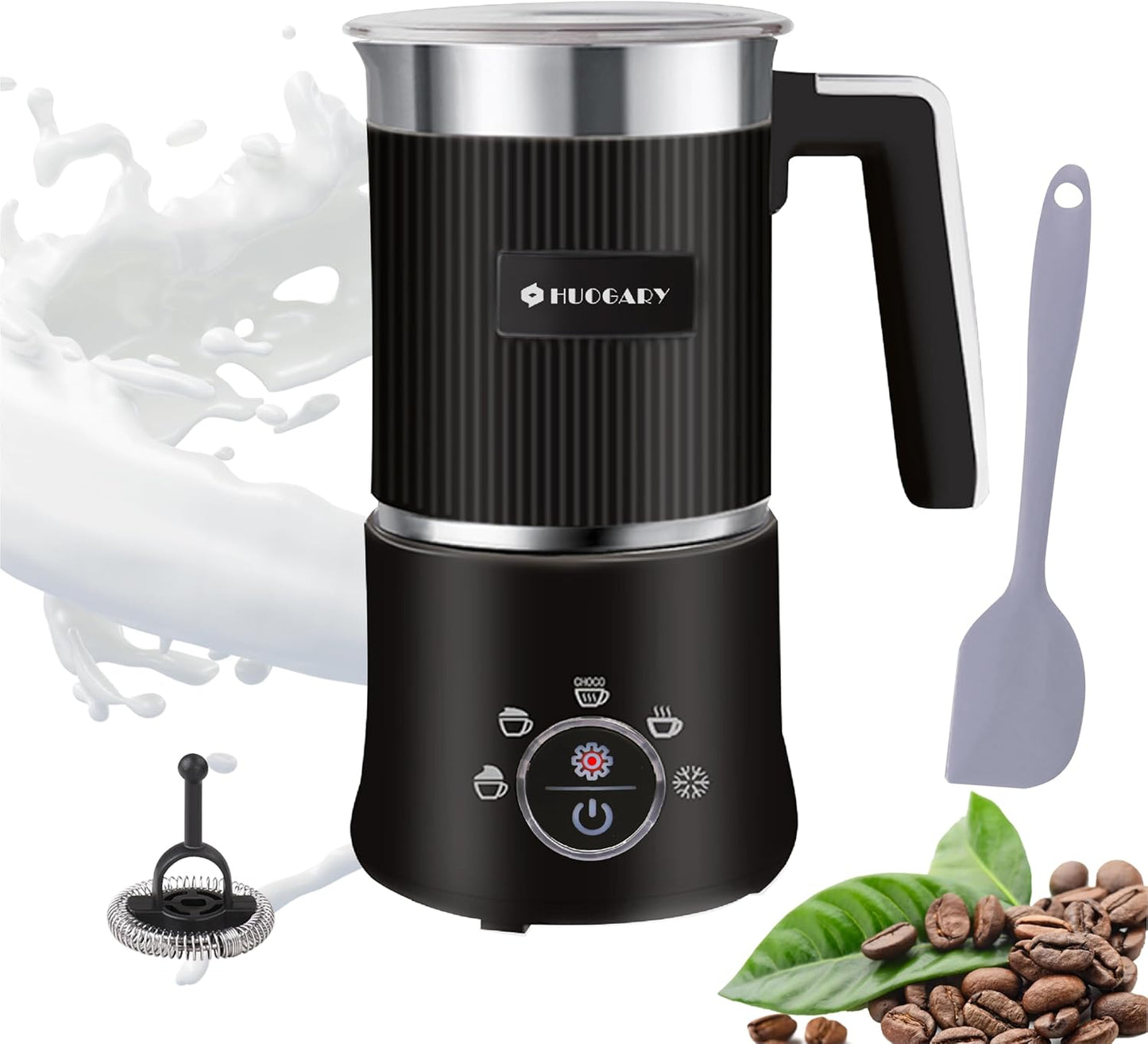 Huogary 5-in-1 Detachable Milk Frother Electric Milk Frother and Steamer Automatic Milk Foamer Frother Hot and Cold Foam Hot Chocolate Maker with Dishwasher Safe (Black)