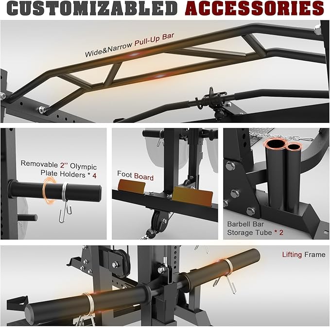 BEKING Power Cage, 2000LBS Power Squat Rack with LAT Pulldown, 2.36" ×2.36" Multi-Functional Squat Cage with Pulley System and More Training Attachments for Home Gym