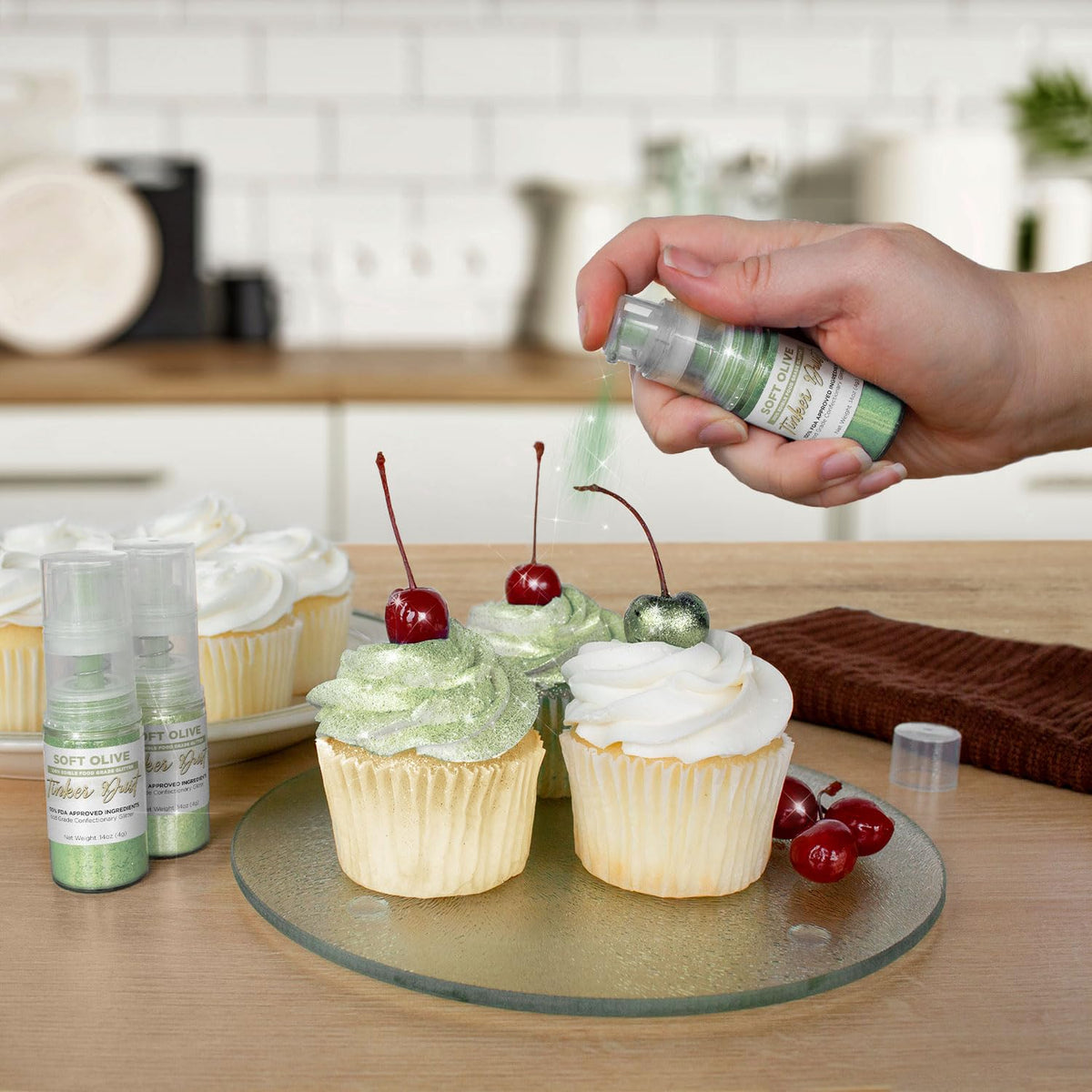 Bakell - Soft Olive Tinker Dust (4g, 1x Mini Spray Pump) Edible Glitter for Food, Desserts, and Beverages!