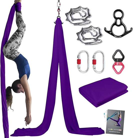 PRIOR FITNESS Aerial Silks Kit Colorful 9/15/20 Yards 40D Nylon Fabric Hammock Set With Hardware & Guide for All Levels Of Aerial Yoga Practice and Acrobatic Flying For Adults Aerial silk