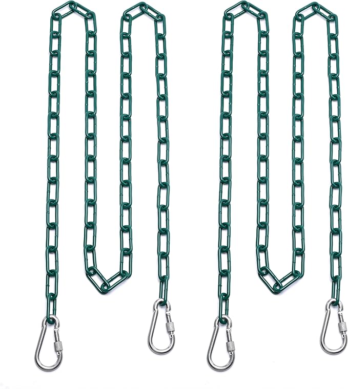 2 Swing Chains Heavy Duty (63") Fully Plastic Coated with 4 Free Quick Links Anti-Rust Iron Link Chains for Playground Kids Tree Swing Seat Accessories and Replacement