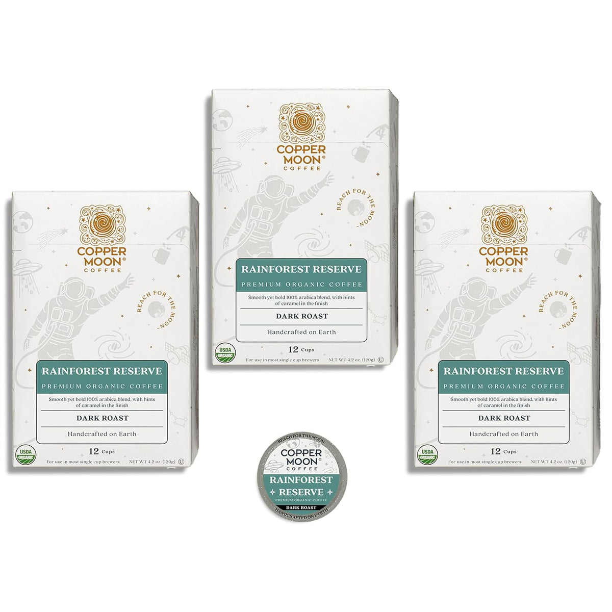 Copper Moon Single Serve Coffee Pods for Keurig K-Cup Brewers, Dark Roast, Rainforest Reserve Blend, 36 Count
