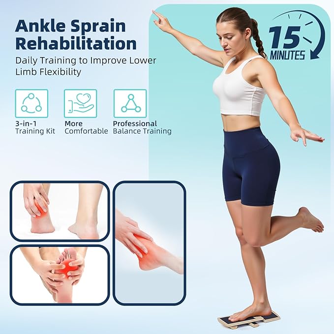 Balance Trainer Kit, Ankle Strengthener Exerciser for Sprained, Single Leg Balance Board and 40 Inch Beam for Plantar Fasciitis Relief, Blackboard Foot Trainer (with Cork Massage Ball)