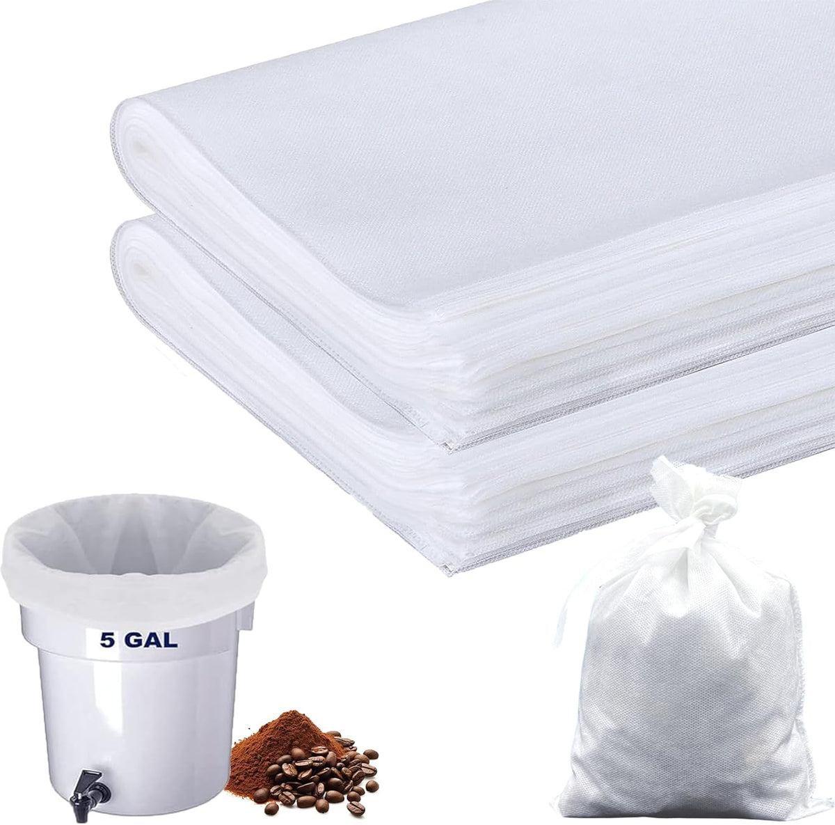 50 Pack Commercial Cold Brew Coffee Filters for 5 Gallon Buckets, 20" X 20" Commercial Cold Brew Bags for Commercial Model Cold Brew Coffee Makers, Brew Up To 5 LBS Coffee