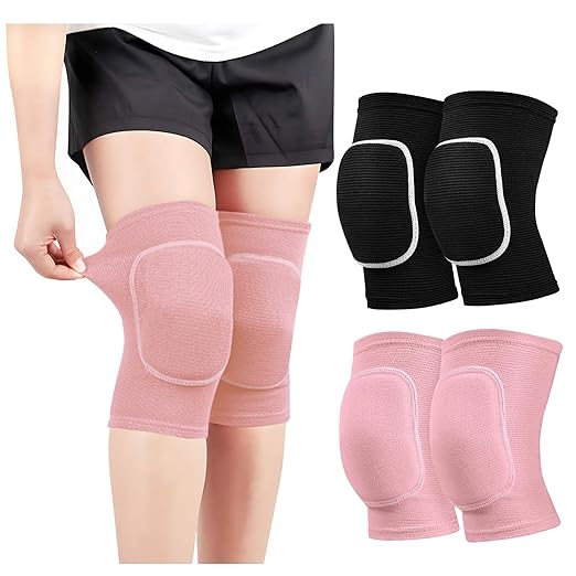 2 Pair Stretchy Knee Pads Knee Brace for Men Women Youth Soft Brace Breathable Sleeve Protective Volleyball Football Dance Tennis Running Cycling Workout Climbing Jogging (black and pink,Large)