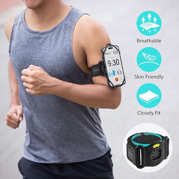 BONE Run + Bike Tie Connect Kit 2, 2-in-1 Running & Bike Phone Holder, Detachable & Rotatable 360° Sport Armband & Phone Mount Compatible with Most Smartphones (Stem/Armband 2-in-1 Connection Kit)