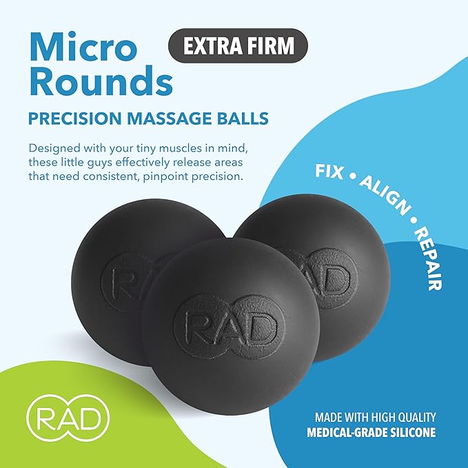 RAD Micro Rounds – Firm Yoga Deep Tissue Massage Ball Set – Myofascial Release Balls for Feet, Plantar Fasciitis, Jaw & Hands – Trigger Point & Mobility Therapy (3-Pack)