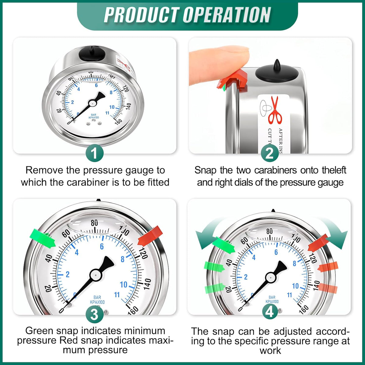 0-160psi Stainless Steel Glycerin Liquid Filled Pressure Gauge 1/4" NPT 2.5" Face Dial Center Back Mount, for Water, Oil and Air Pressure Testing (with Range Mark Pointer)