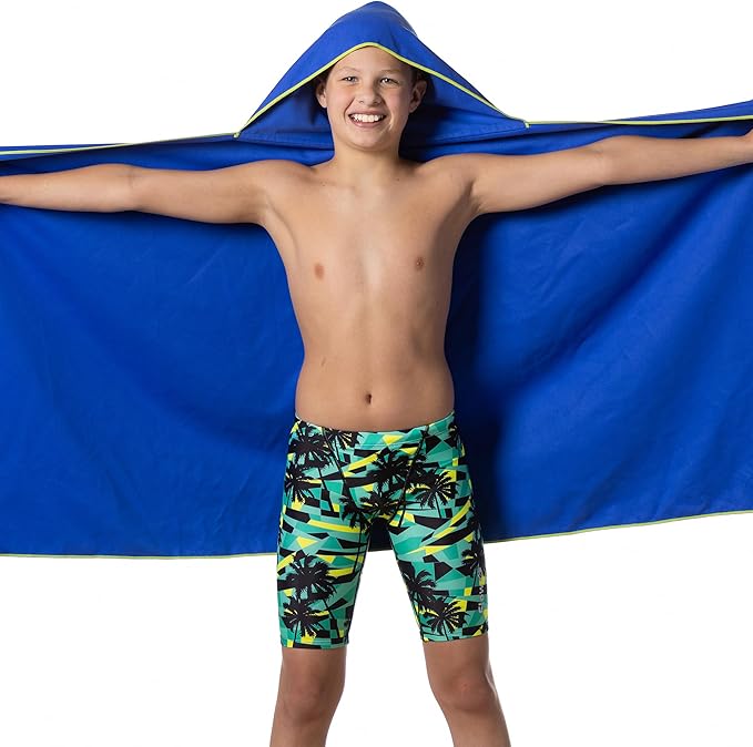 Flow Hydro Sport Towel - Microfiber Quick Dry Swimming Towels for Swim, Pool, Triathlon, and Other Water Sports in Medium, Large, Extra Large, and Hooded Sizes (Blue, Large w/Hood)