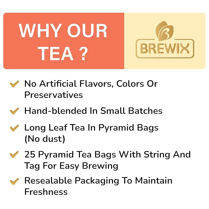 BREWIX, Peach Black Tea (25 Pyramid Bags) | Premium Black Tea with Peach | Floral & Refreshing | Iced or Hot | Caffeinated And Sugar-Free