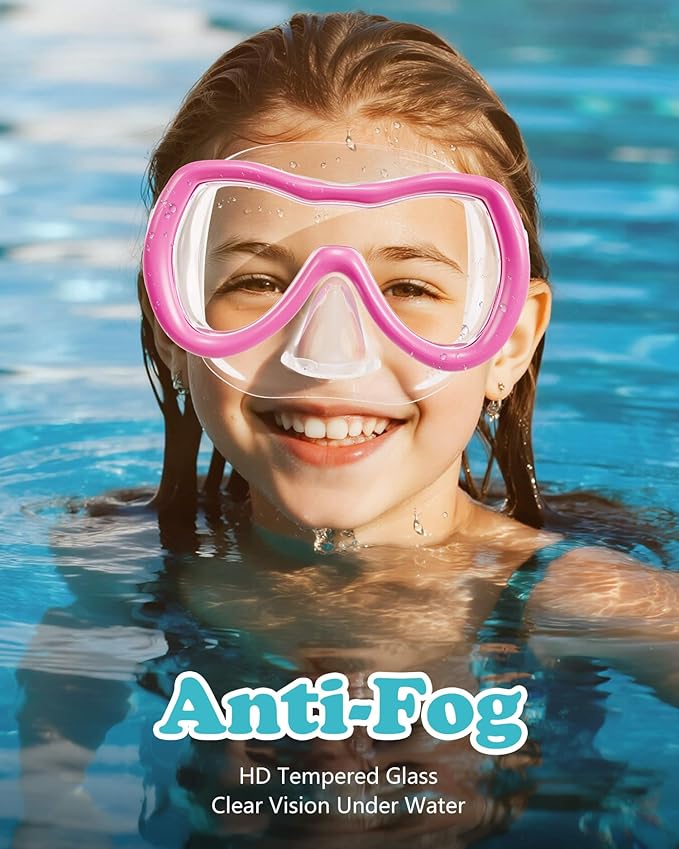 Aegend Kids Swim Mask Goggles, Tempered Glass 180° HD Wide View with Nose Cover