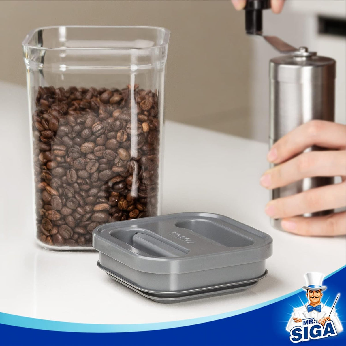 MR.SIGA 4 Pack Airtight Food Storage Container Set, BPA Free Kitchen Pantry Organization Canisters with One-handed Leak Proof Lids, 1L / 33.8oz, Medium, Gray