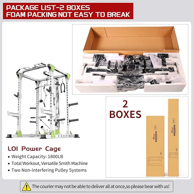 Power Cage Multi-Function Power Rack with Cable Crossover System,1800 LBS Capacity Squat Rack with Weight Bench,for Home Gym