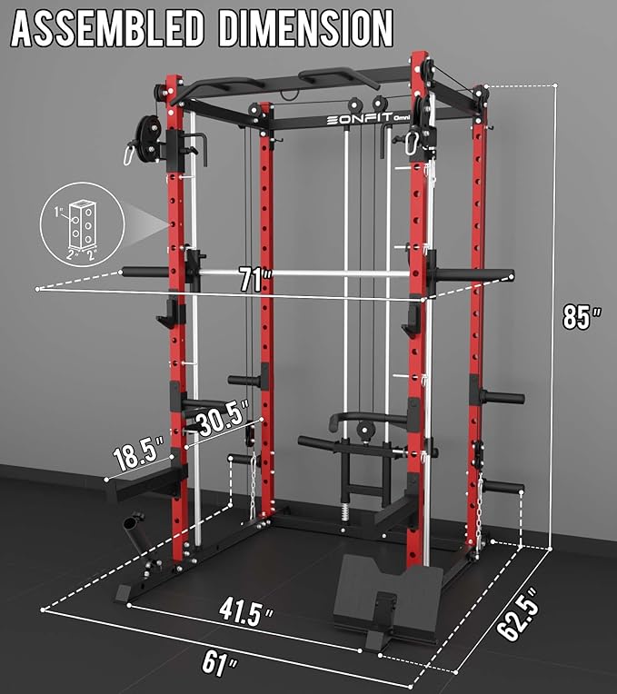 Eonfit E3 Smith Machine with 360°Rotating Arm for Home Gym Equipment, Multi-Function Power Cage Squat Rack with Cable Crossover LAT Pulldown Pulley System All in One