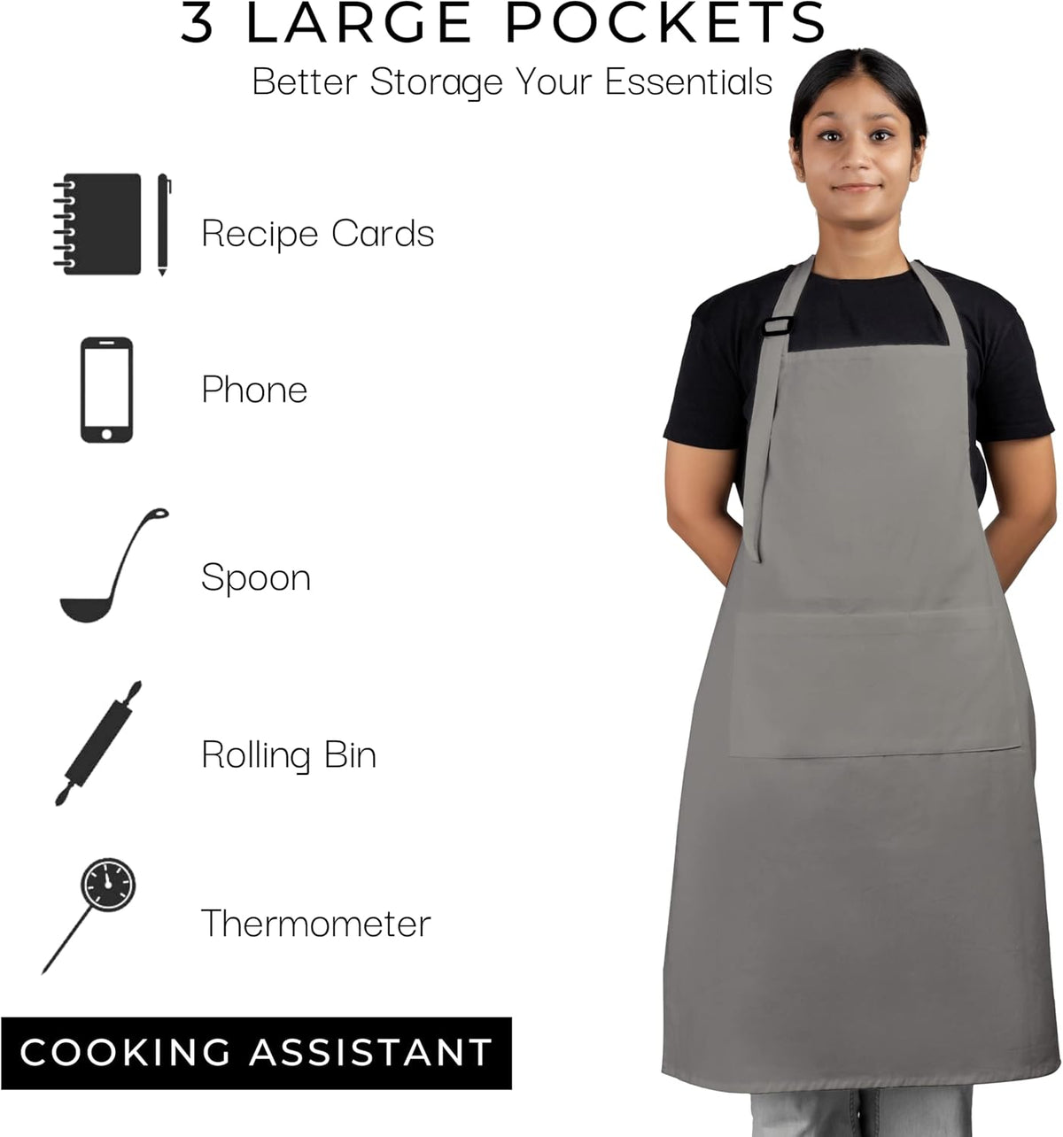 RAJRANG 100% Cotton Cooking Apron with 3 Pockets Kitchen Chef BBQ Adjustable Bib Aprons for Women Men