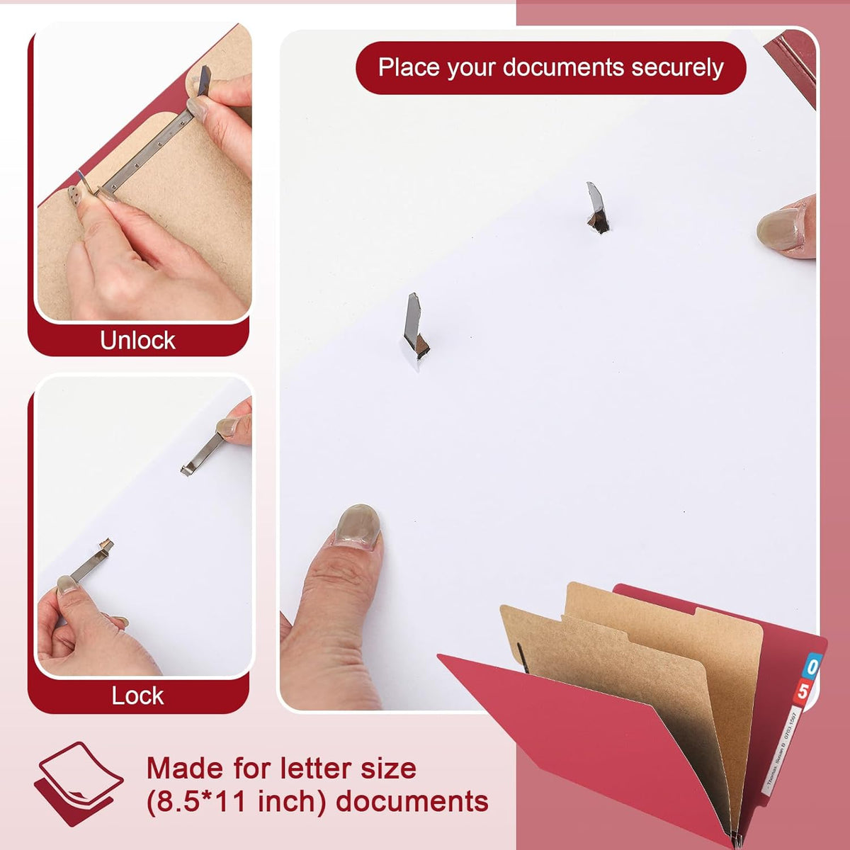 24 Pcs Classification Folders Letter Size, Back to School Supply for Teacher, Student, 2 Dividers Pressboard File Folder Bulk with Fasteners, 3.5 Inch Expanding File Organizer(Dark Red)