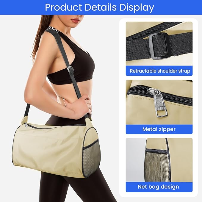 C&F BOGMOST Small Gym Bag for Women & Men,Small Lightweight Duffel Bag Carry On Bags Mini Duffel Travel Bag Waterproof Sports Bags for Workout/Sport/Travel, Beige