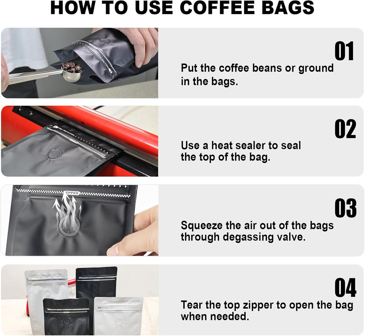 Coffee Bags with Valve(60pcs,16 oz,1 lb) Vented Coffee Beans Packaging Bags High Barrier Aluminumed Foil Flat Bottom Heat Sealed Side Zipper Resealable Storage Bag for Home or Business（White+Gold）