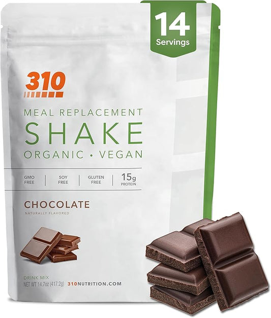 310 Nutrition Organic All-In-One Meal Replacement Shake Powder - Plant-Based Protein Smoothie Blend w/Fiber, Probiotics & Adaptogens - Low Carb, Vegan, Keto & Paleo - Chocolate - 14 Servings