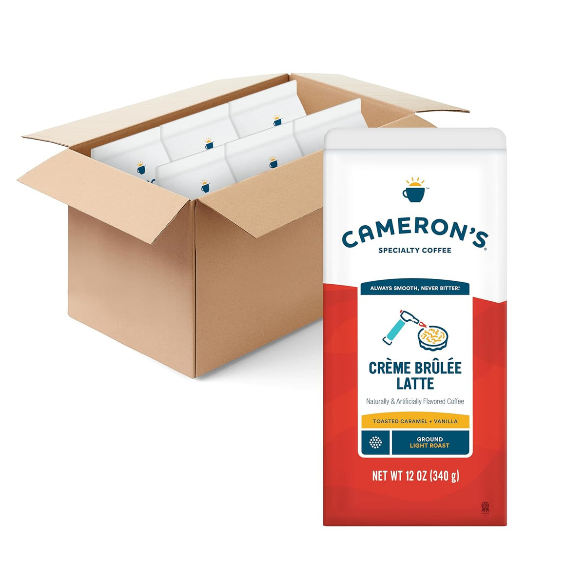 Cameron's Coffee Holiday Roasted Ground Coffee Bag, Flavored, Crème Brulee Latte, 12 Ounce (Pack of 6)