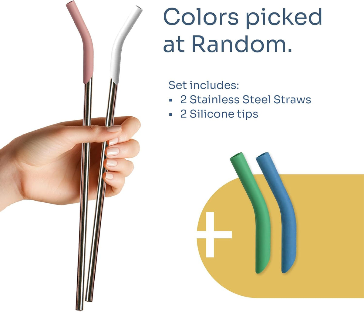 purifyou 14.5 inches Extra Long Stainless Steel Drinking Straws with Silicone Tips, Reusable Metal Straws for Tumblers, Smoothies, Milkshakes (Set of 2 with 2 Extra Silicone Tips, Assorted Colors)