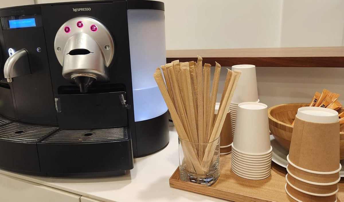 Gmark Disposable Wooden Stirrer Individually Wrapped in Biodegradable Kraft Paper, Wood Coffee Stir Sticks 7.5 Inch for Tea Beverage, Craft Stick, 500 Pcs/Bag GM1010 (500)
