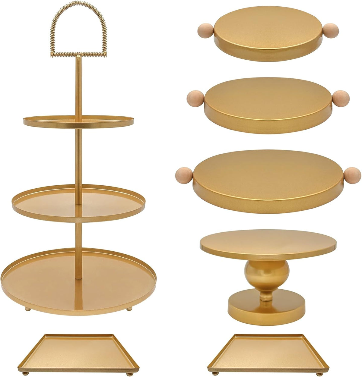 Set of 7 Gold Cake Stands Metal Dessert Display Holder Round 3 Tier Cupcake Stand Serving Tray Platter Cake Pedestal Stand for Party Weddings Birthday Baby Showers Anniversary
