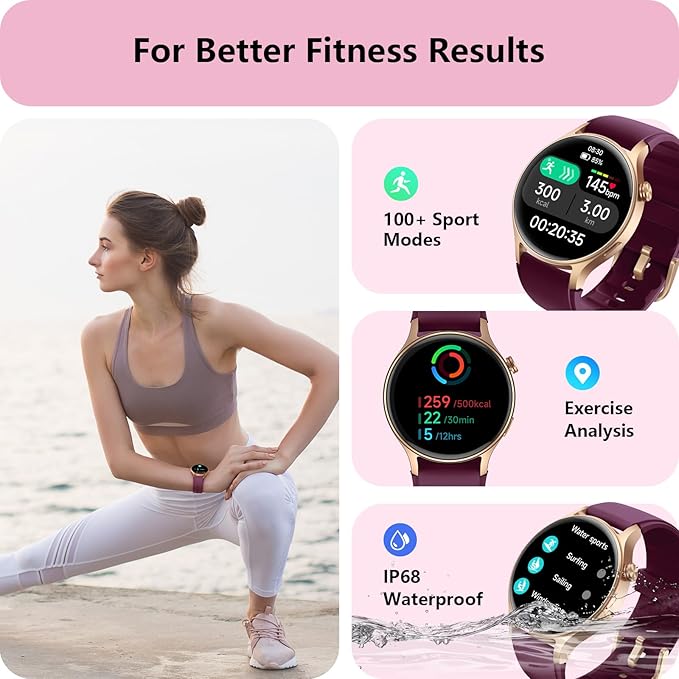 aeac Smart Watch for Women, AMOLED Ultra-Clear Screen Activity Trackers with Heart Rate/Sleep/SpO2 Monitor, Smartwatch for iPhone/Samsung/Android, 110+ Sport Modes (Deep Purple, S/M/L, Deep Purple)