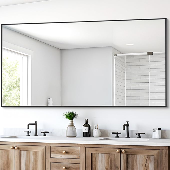 Black Bathroom Mirror for Wall, 30x60 Inch Rectangle Mirrors with Metal Frame, Modern Vanity Wall Mirror Decor for Entryway Hangs, Bathroom Living Room Horizontal or Vertical