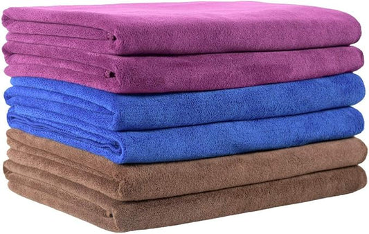 JML Microfiber Towels, Bath Towel Sets (6 Pack, 27" x 55") - Extra Absorbent, Fast Drying, Multipurpose for Bath, Swimming, Fitness, Sports, Yoga, Blue/Brown/Purple