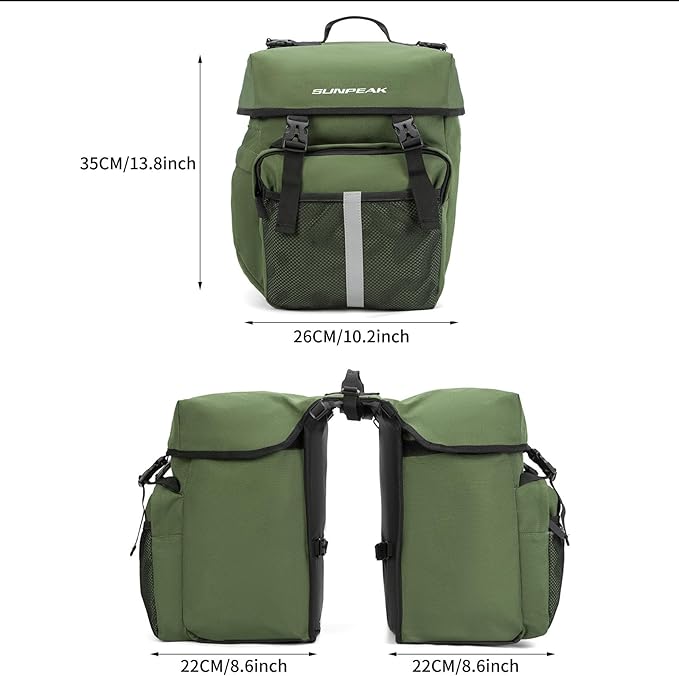 Bike Bag Accessories Panniers for Bicycle Rear Rack Bag 45L Waterproof Mountain Electric Bike Saddle Bag for Cycling Traveling Commuting Green