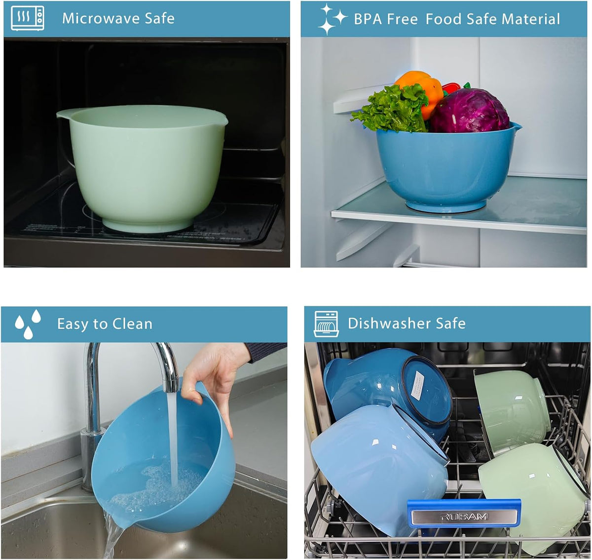 BoxedHome Classic Mixing Bowl Set, BPA Free Plastic, Microwave and Dishwasher Safe, 4.5 quarts (Sapphire)
