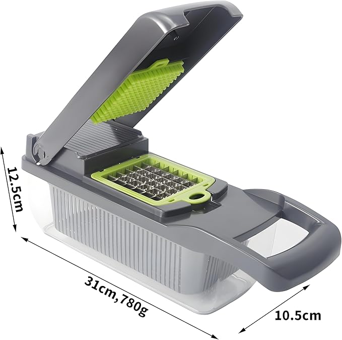 16-in-1 Vegetable Chopper & Slicer | Stainless Steel Mandoline Cutter with Onion Dicer, Grater, Spiralizer, Julienne Blades | Multifunctional & Manual Kitchen Tool I Lightweight & Easy To Use