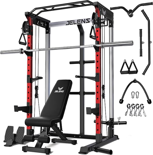 Power Cage, 2000LBS Multi-Function C21 Power Rack with Dual Pulley Cable Crossover System, All-in-One Squat Rack with More Training Attachments