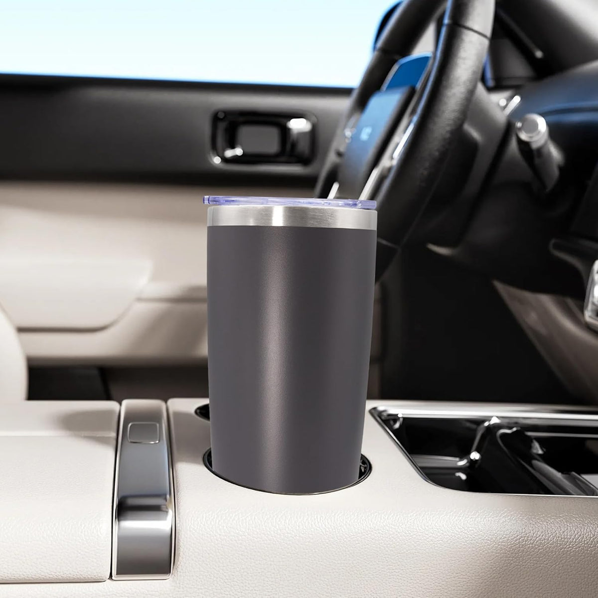 20oz Tumbler Stainless Steel Tumbler Cup with Lid Vacuum Insulated Double Wall Travel Mug, Durable Powder Coated Travel Coffee Tumbler Mug for Hot & Cold Drinks, Grey,1 Pack